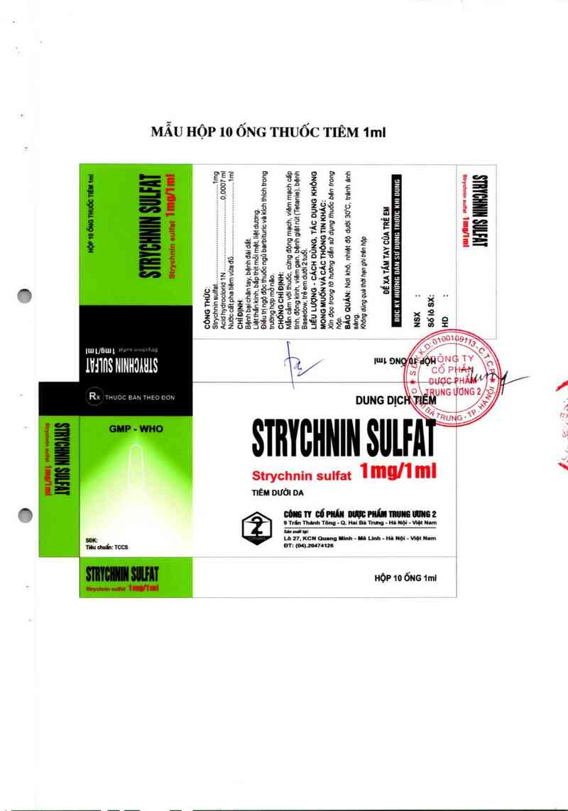 thông tin, cách dùng, giá thuốc Strychnin sulfat 1 mg/1 ml - ảnh 1