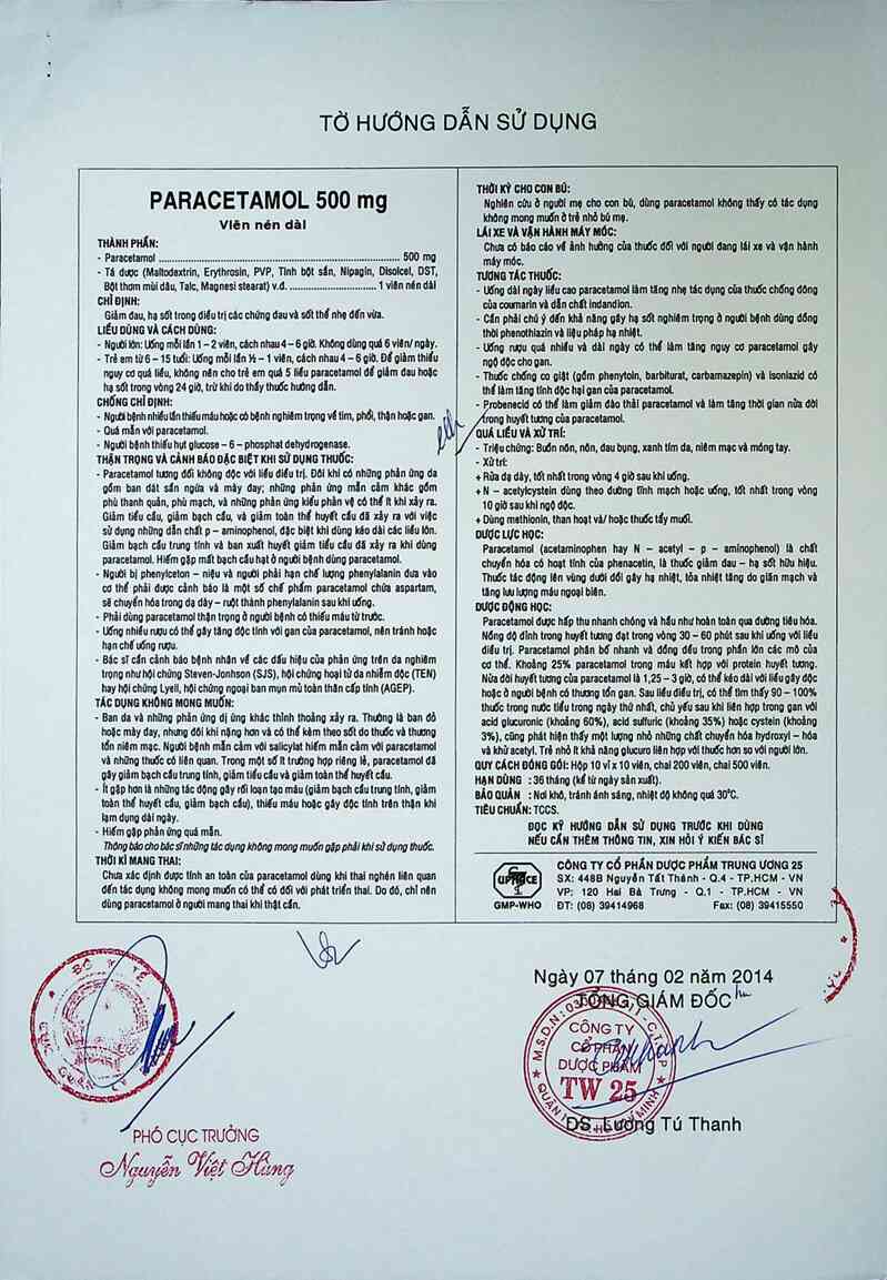 thông tin, cách dùng, giá thuốc Paracetamol 500 mg - ảnh 4