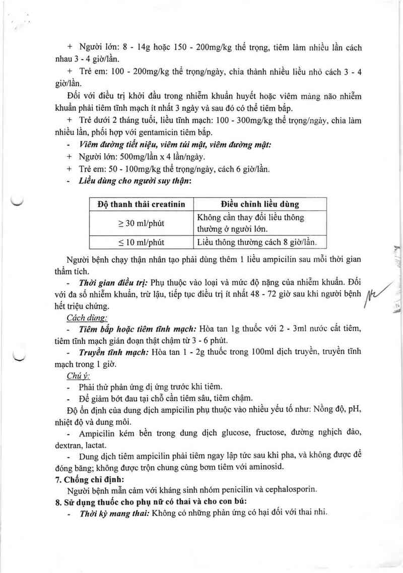 thông tin, cách dùng, giá thuốc Ampicilin 2g - ảnh 5