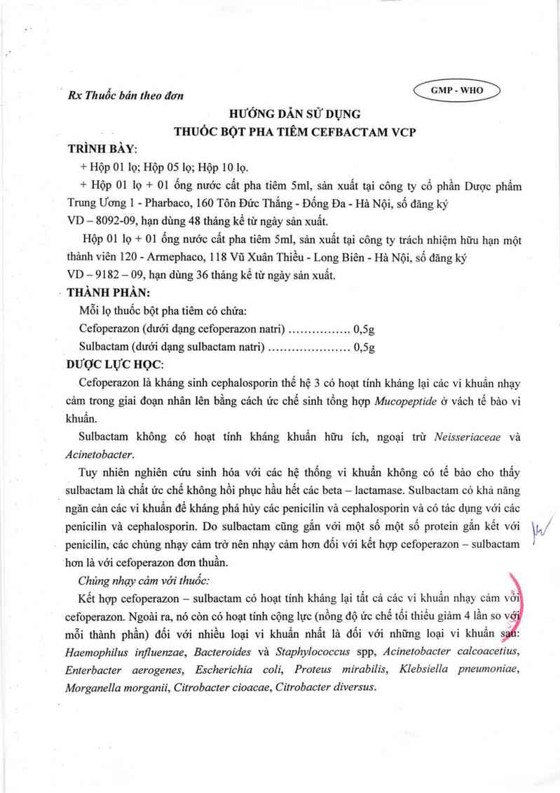 thông tin, cách dùng, giá thuốc Cefbactam VCP - ảnh 5