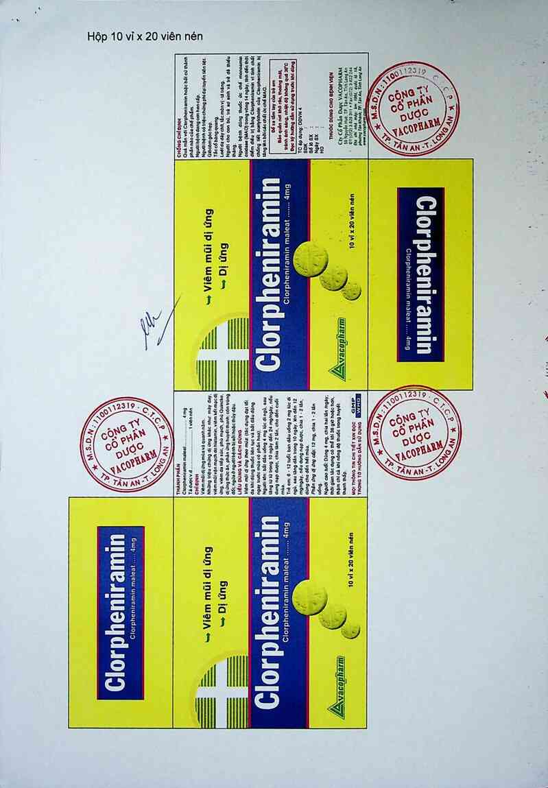 thông tin, cách dùng, giá thuốc Clorpheniramin - ảnh 1