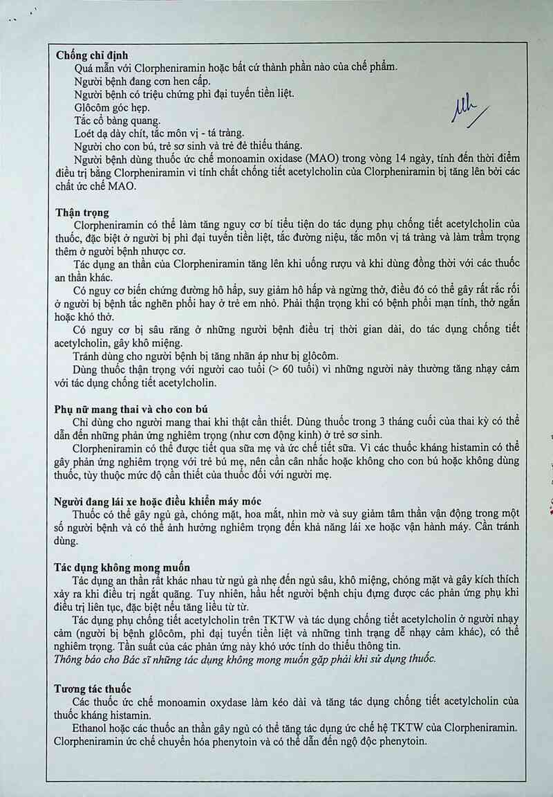 thông tin, cách dùng, giá thuốc Clorpheniramin - ảnh 8