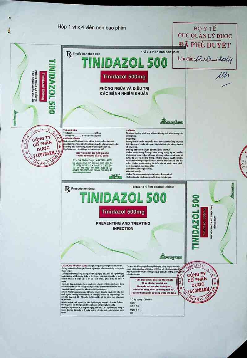 thông tin, cách dùng, giá thuốc Tinidazol 500 - ảnh 0
