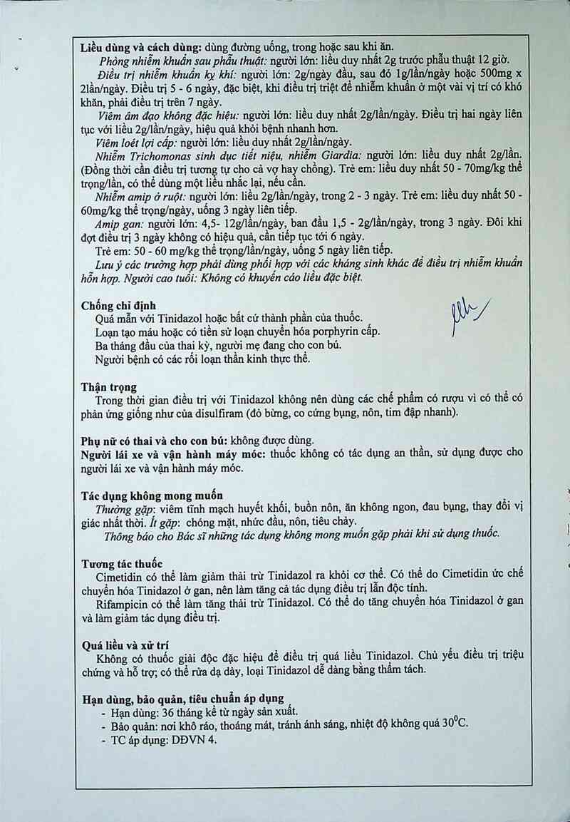 thông tin, cách dùng, giá thuốc Tinidazol 500 - ảnh 15