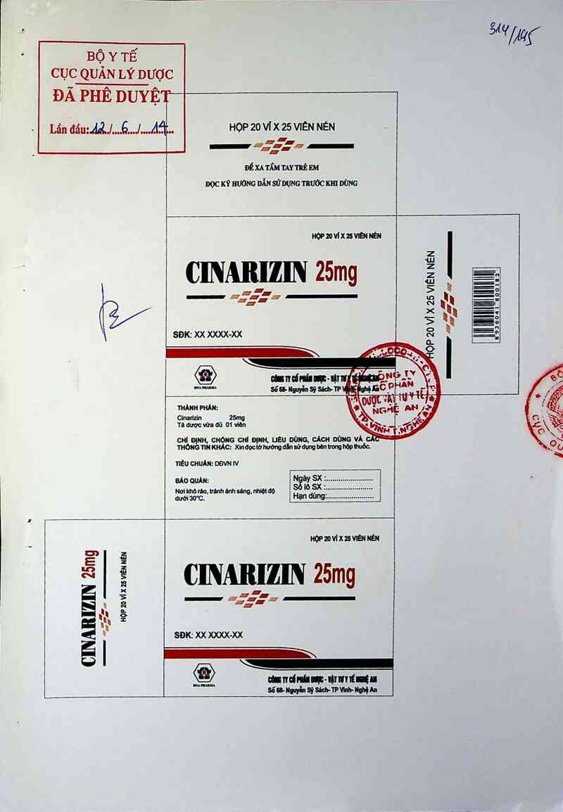thông tin, cách dùng, giá thuốc Cinarizin 25 mg - ảnh 0