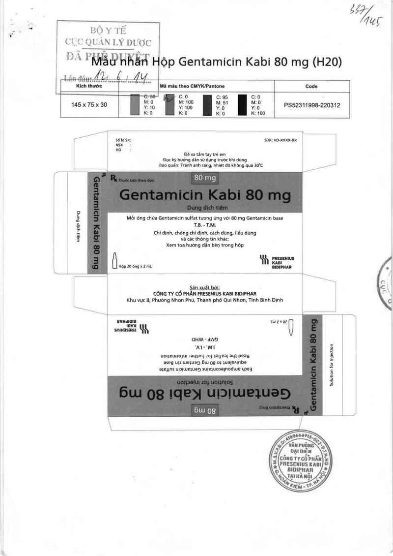 thông tin, cách dùng, giá thuốc Gentamicin Kabi 80mg/2ml - ảnh 0