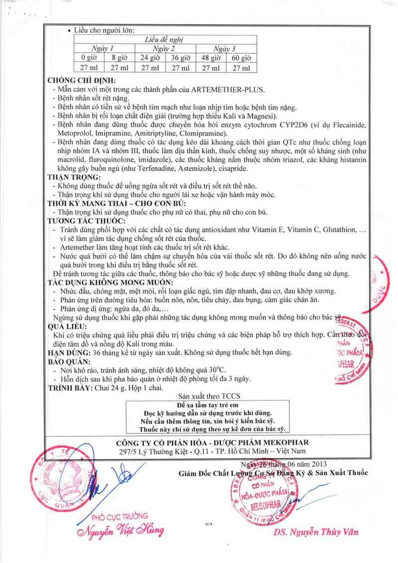 thông tin, cách dùng, giá thuốc Artemether-Plus - ảnh 3