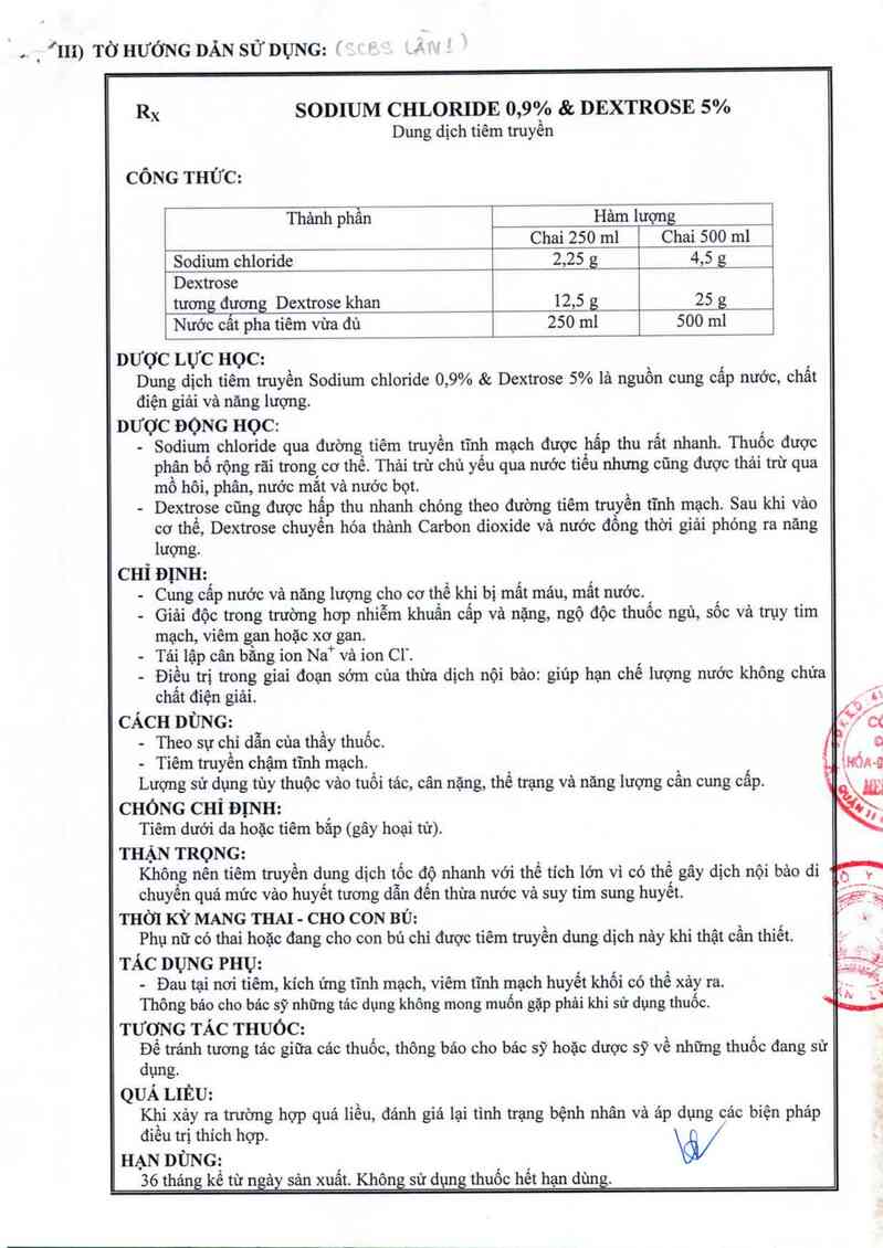thông tin, cách dùng, giá thuốc Sodium chloride 0,9% & dextrose 5% - ảnh 1