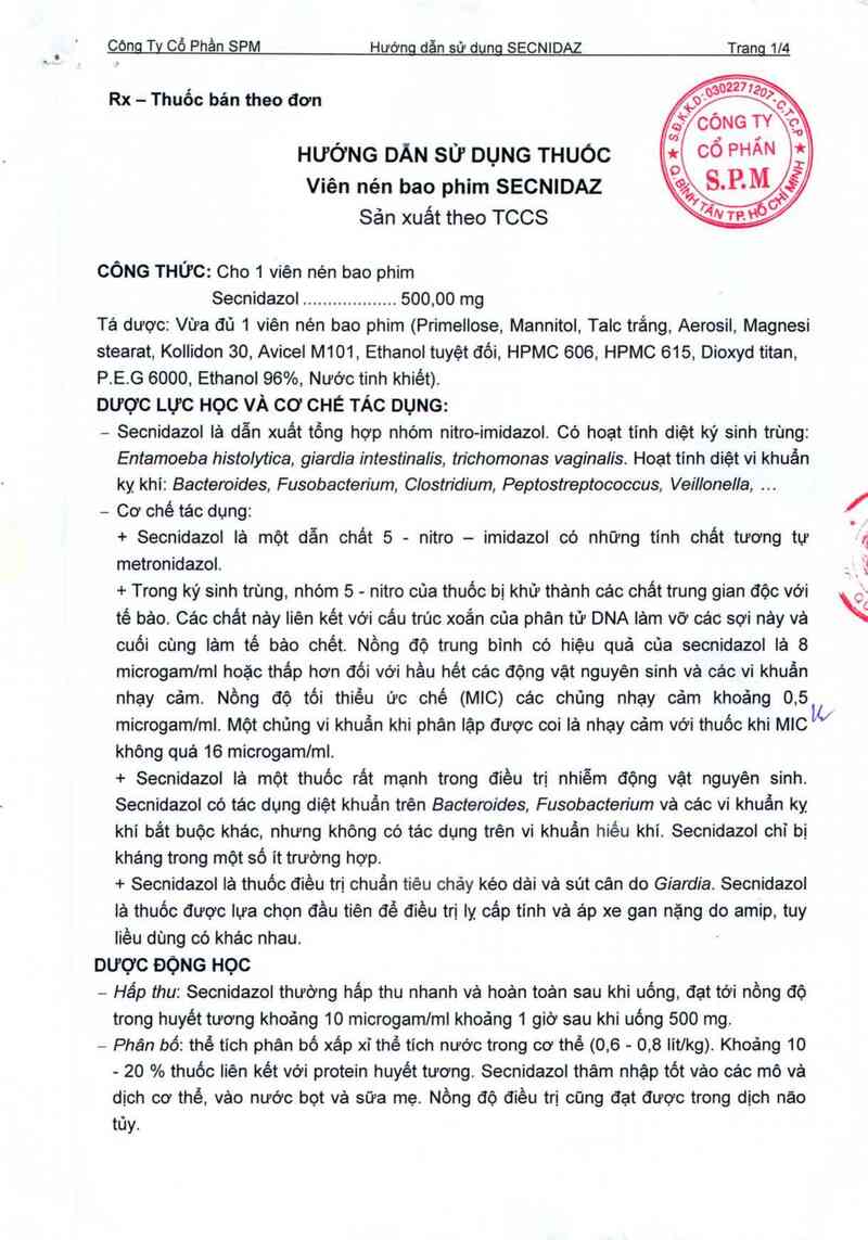 thông tin, cách dùng, giá thuốc Secnidaz - ảnh 1