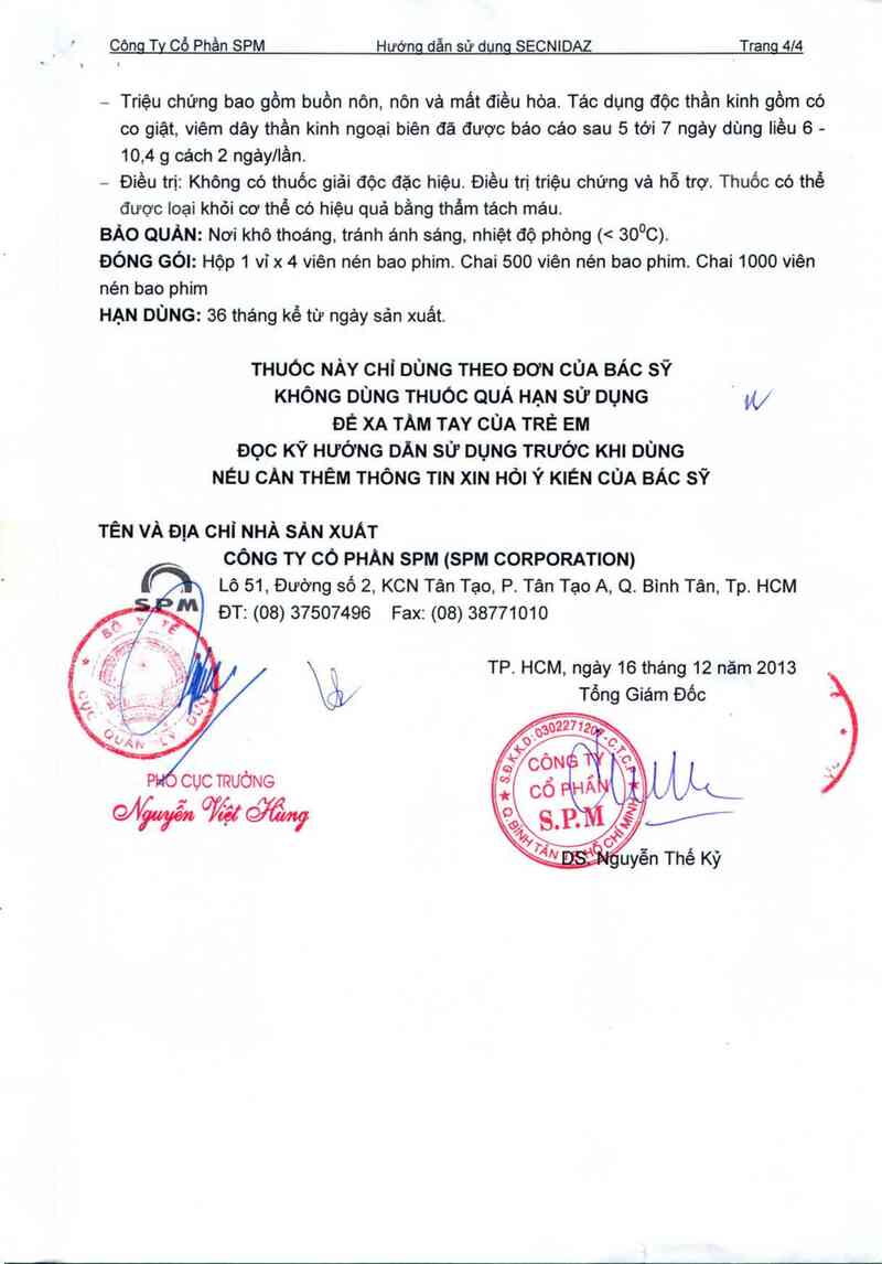 thông tin, cách dùng, giá thuốc Secnidaz - ảnh 4