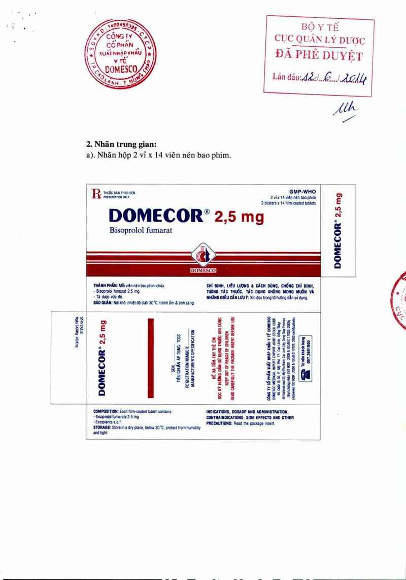 thông tin, cách dùng, giá thuốc Domecor 2,5 mg - ảnh 0