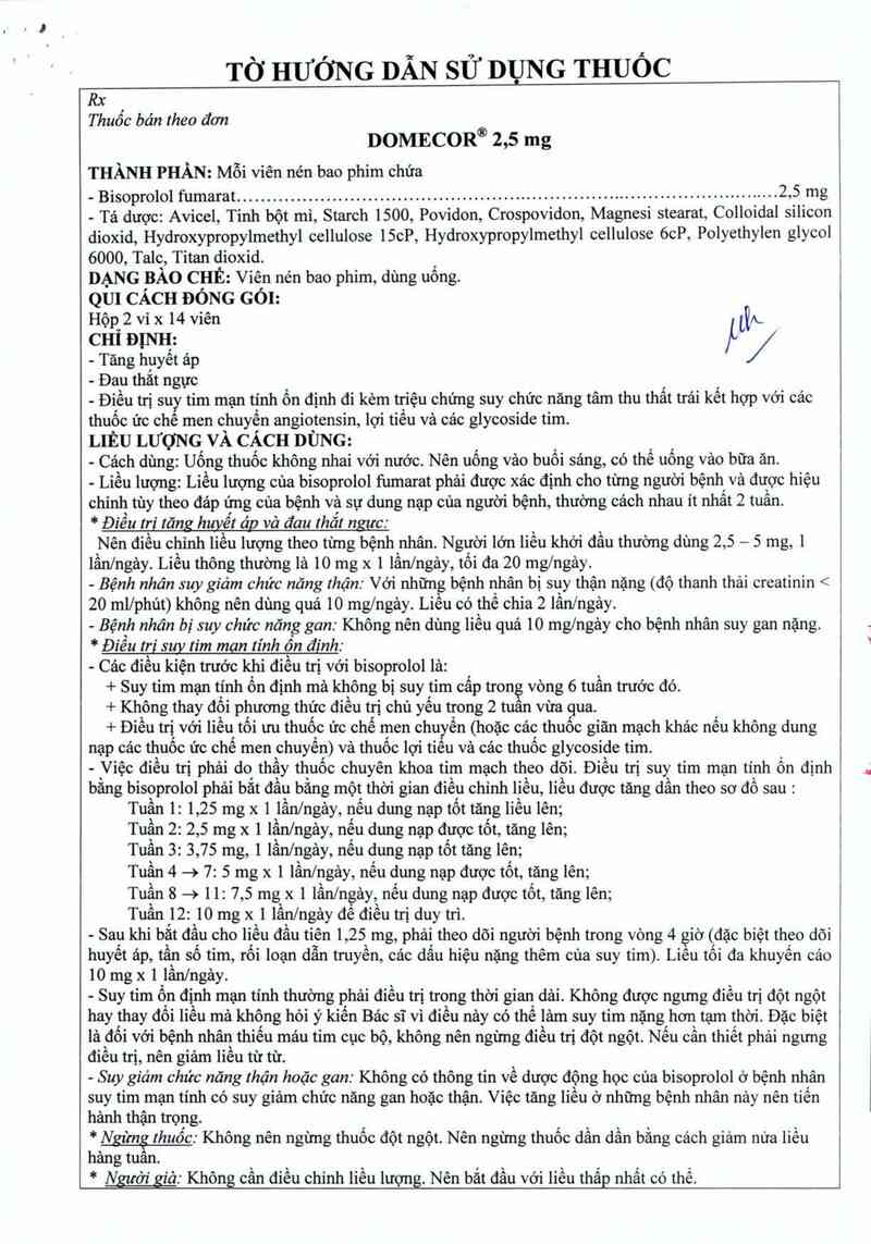 thông tin, cách dùng, giá thuốc Domecor 2,5 mg - ảnh 2