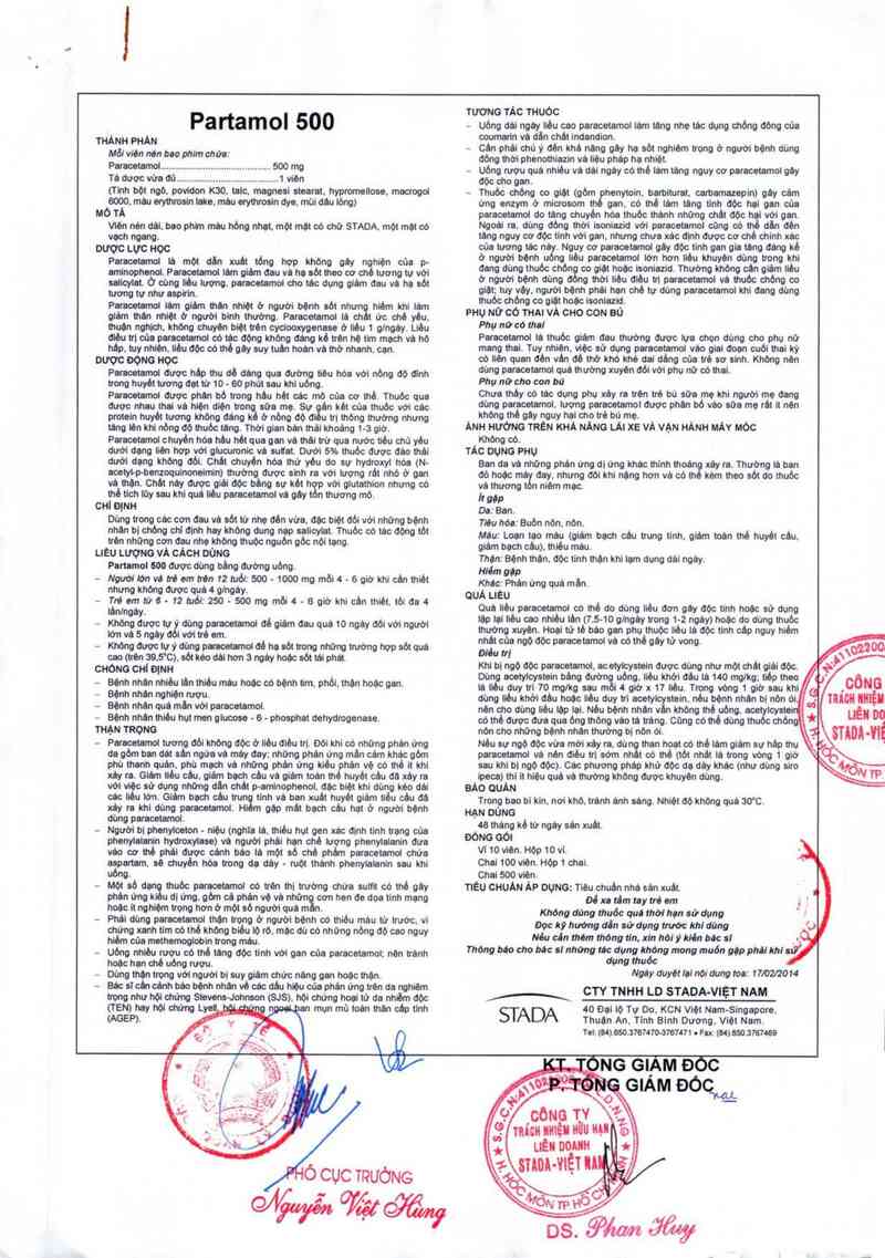 thông tin, cách dùng, giá thuốc Partamol 500 - ảnh 3