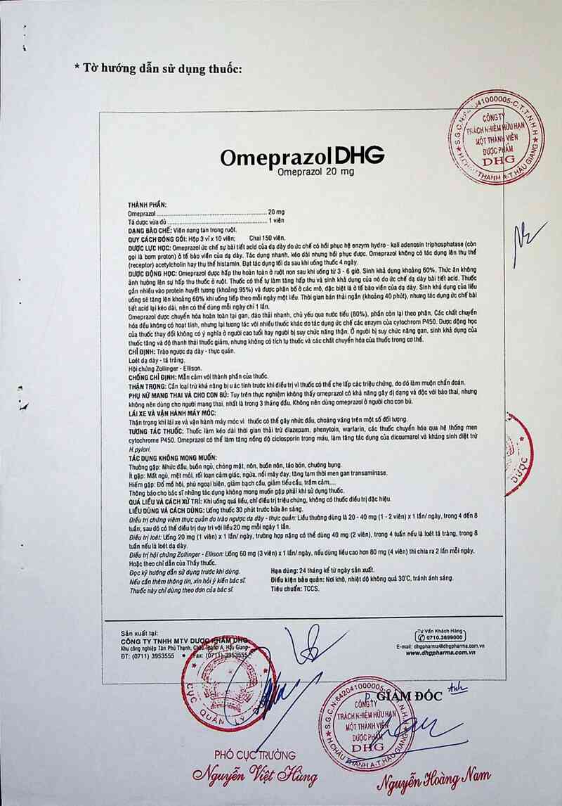 thông tin, cách dùng, giá thuốc Omeprazol DHG - ảnh 2