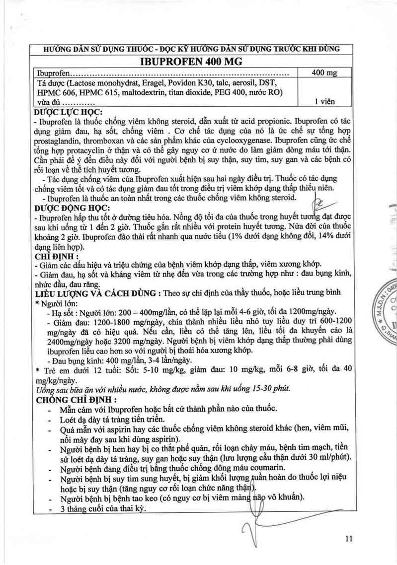 thông tin, cách dùng, giá thuốc Ibuprofen 400mg - ảnh 1