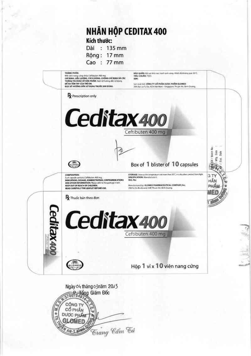 thông tin, cách dùng, giá thuốc Ceditax 400 - ảnh 1