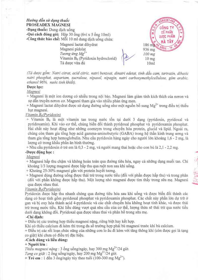 thông tin, cách dùng, giá thuốc Proseadex Magnesi - ảnh 1