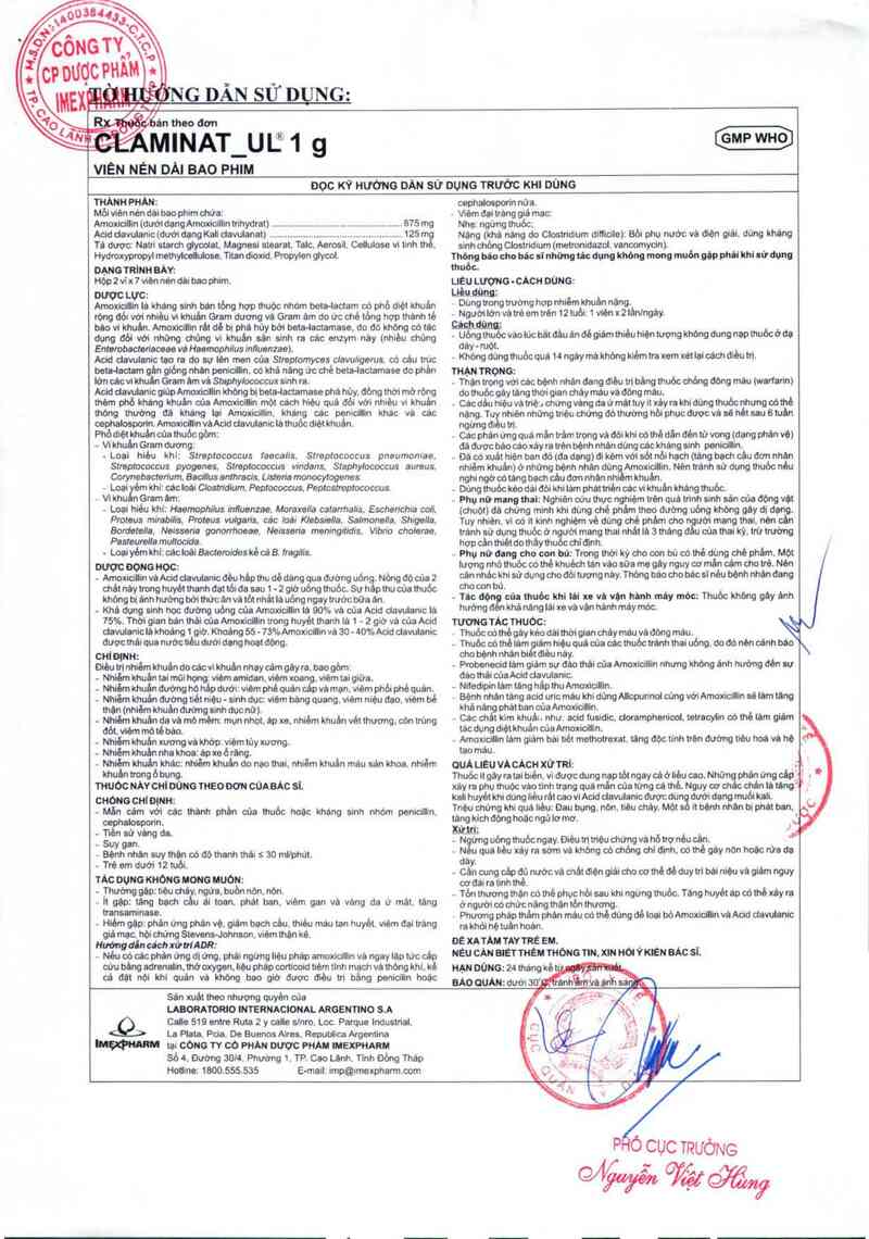 thông tin, cách dùng, giá thuốc Claminat_UL 1g - ảnh 2