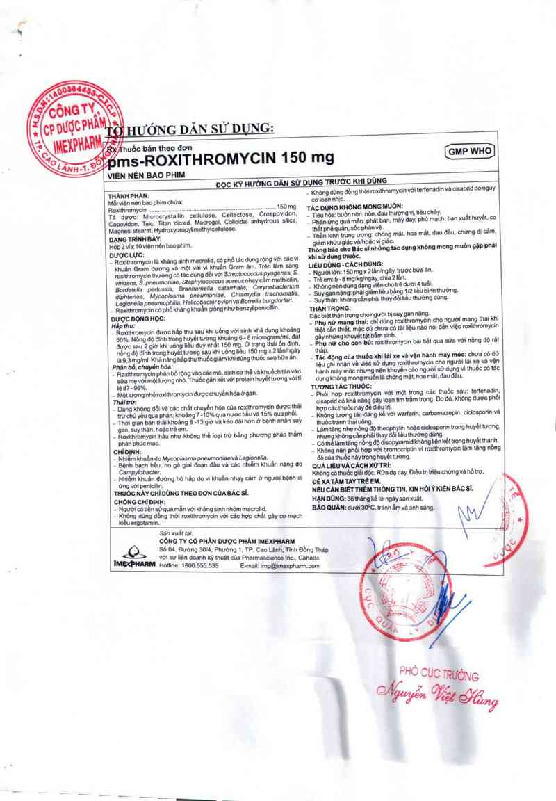 thông tin, cách dùng, giá thuốc pms - Roxithromycin 150mg - ảnh 2