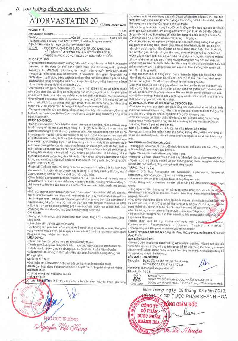thông tin, cách dùng, giá thuốc Atorvastatin 20 - ảnh 1