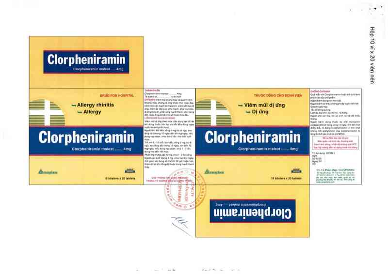 thông tin, cách dùng, giá thuốc Clorpheniramin - ảnh 1