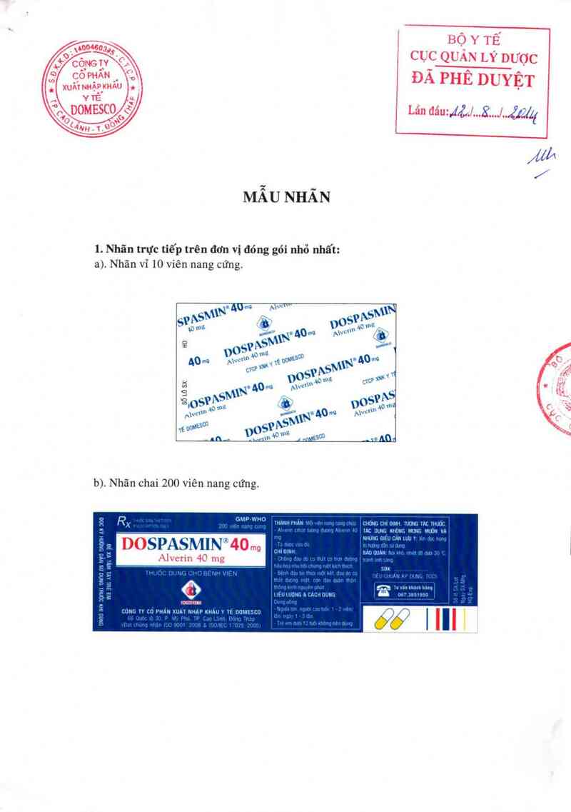thông tin, cách dùng, giá thuốc Dospasmin  40 mg - ảnh 0