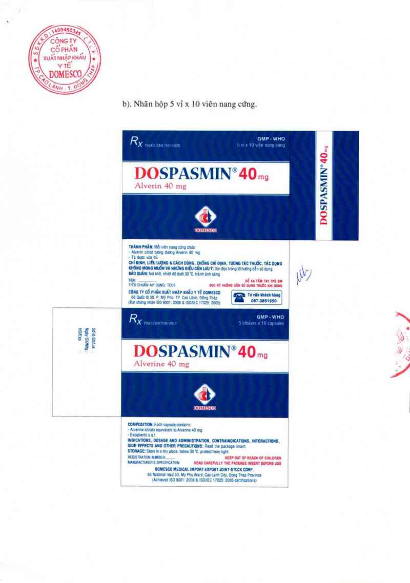 thông tin, cách dùng, giá thuốc Dospasmin  40 mg - ảnh 2
