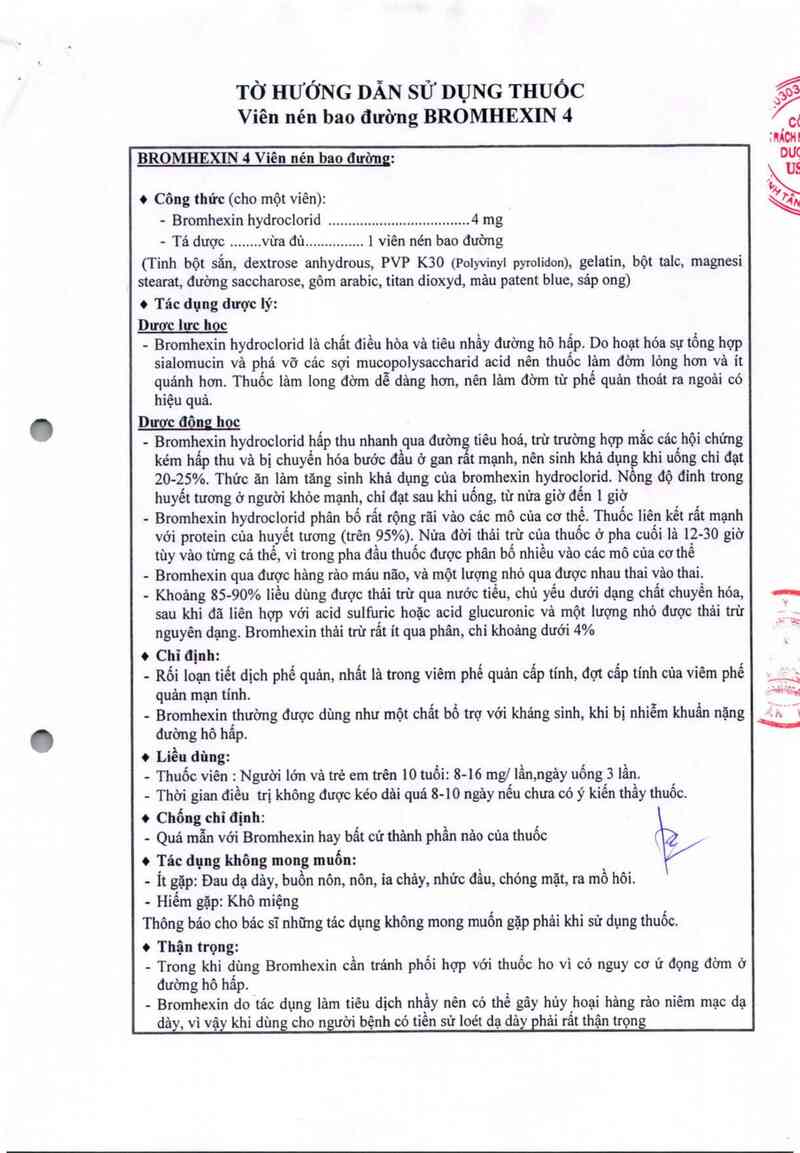 thông tin, cách dùng, giá thuốc Bromhexin 4 - ảnh 1