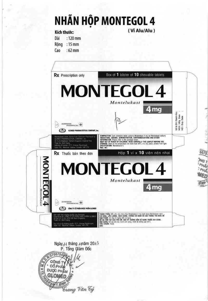 thông tin, cách dùng, giá thuốc Montegol 4 - ảnh 1