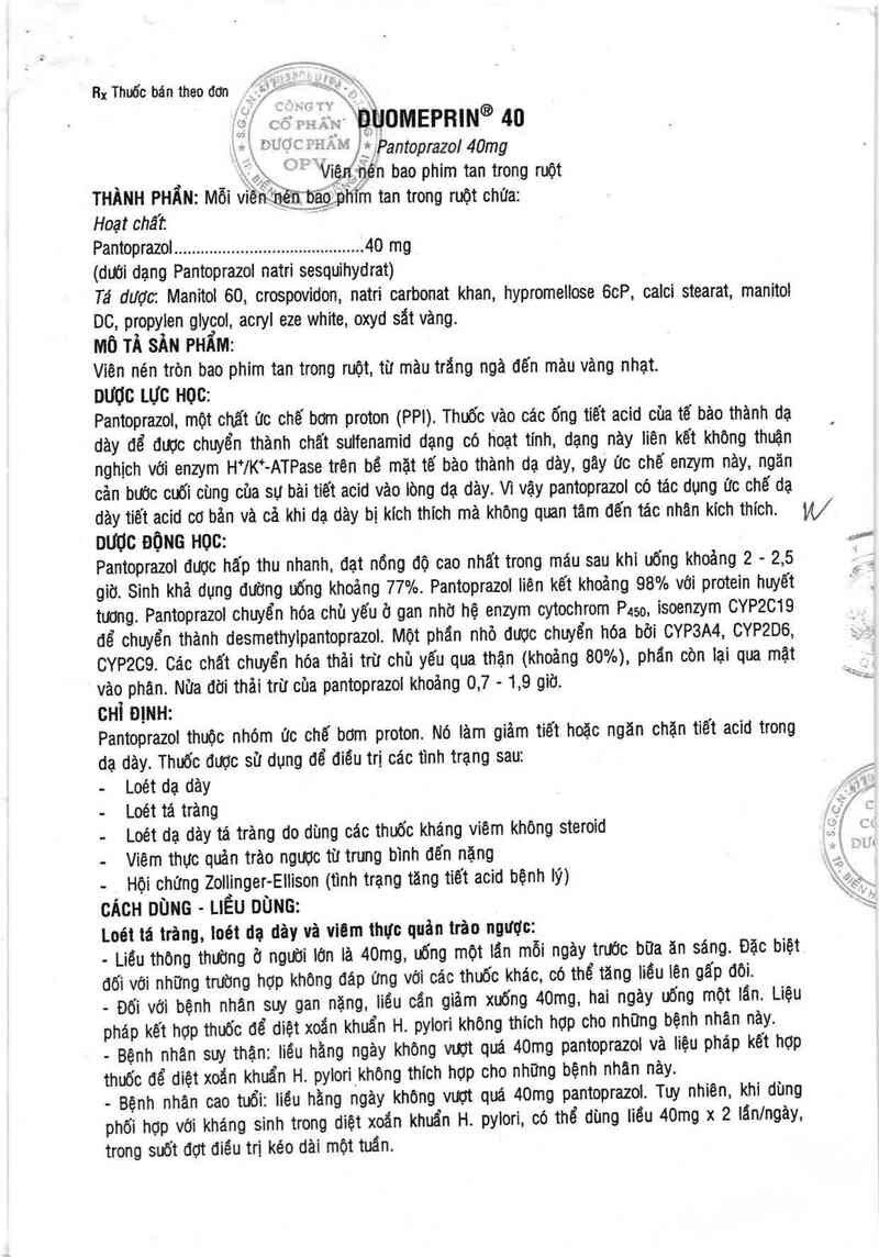 thông tin, cách dùng, giá thuốc Duomeprin 40 - ảnh 1