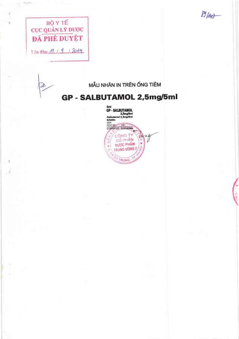 thông tin, cách dùng, giá thuốc GP-Salbutamol 2,5 mg/5 ml - ảnh 0