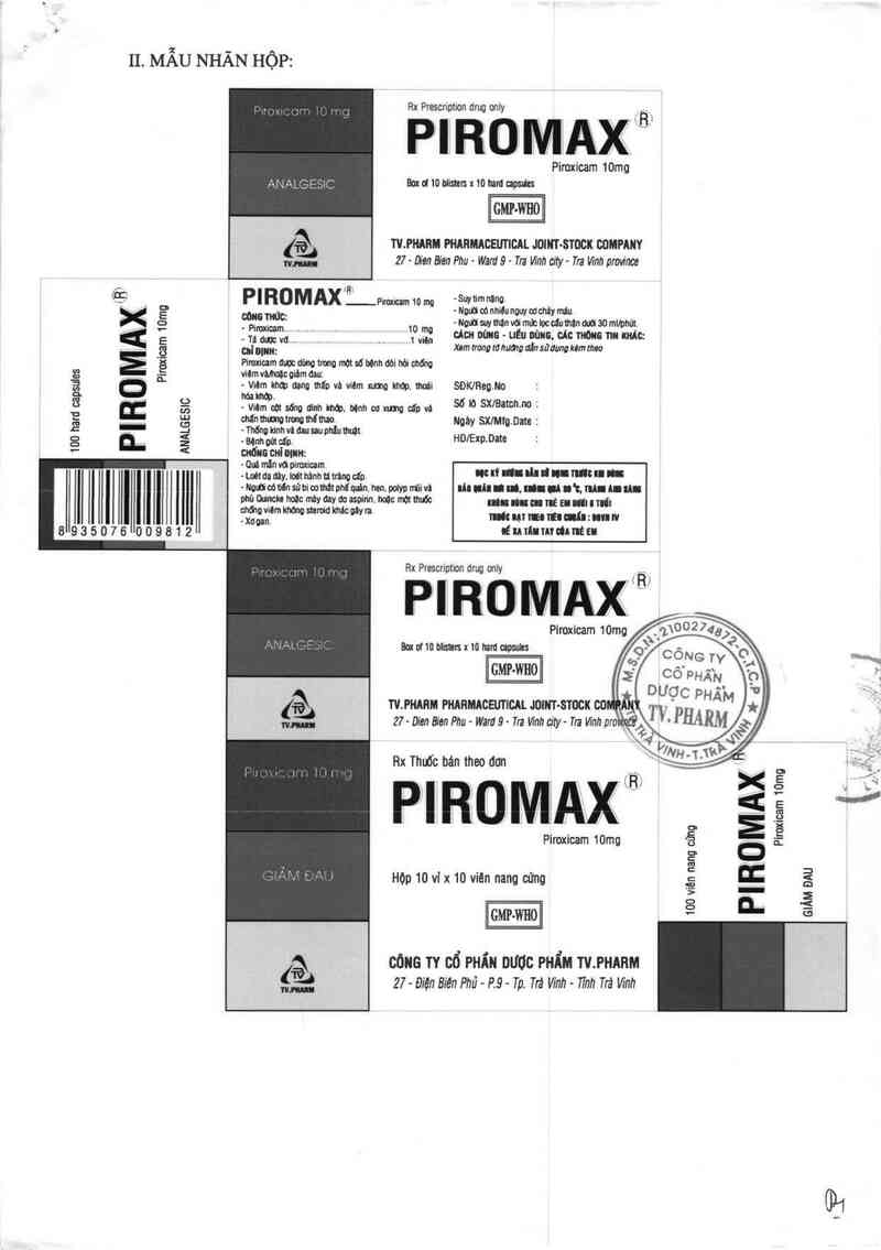 thông tin, cách dùng, giá thuốc Piromax 10 mg - ảnh 1