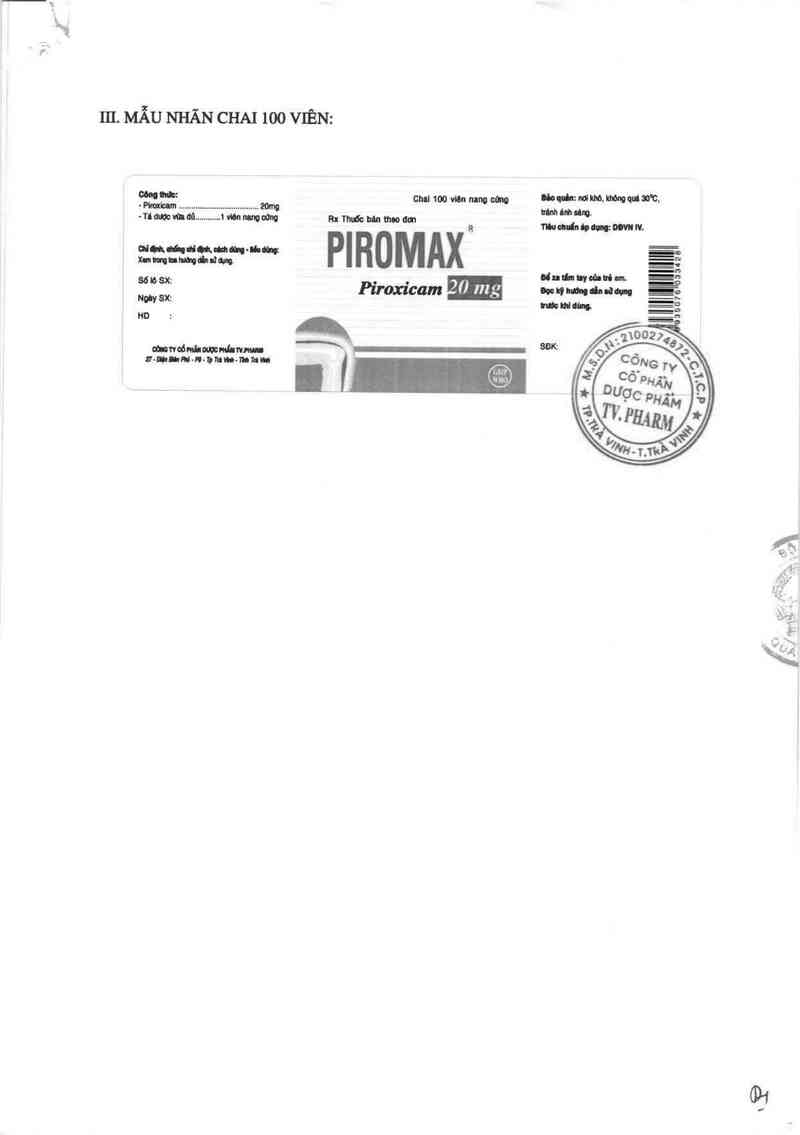 thông tin, cách dùng, giá thuốc Piromax 20 mg - ảnh 1