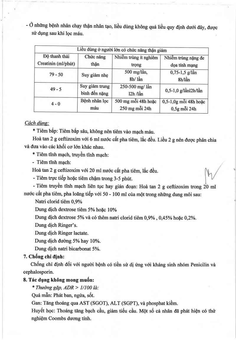 thông tin, cách dùng, giá thuốc Ceftizoxim 2g - ảnh 7