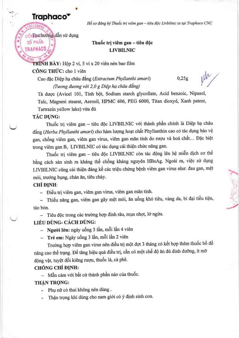 thông tin, cách dùng, giá thuốc Thuốc trị viêm gan - tiêu độc Livbilnic - ảnh 2