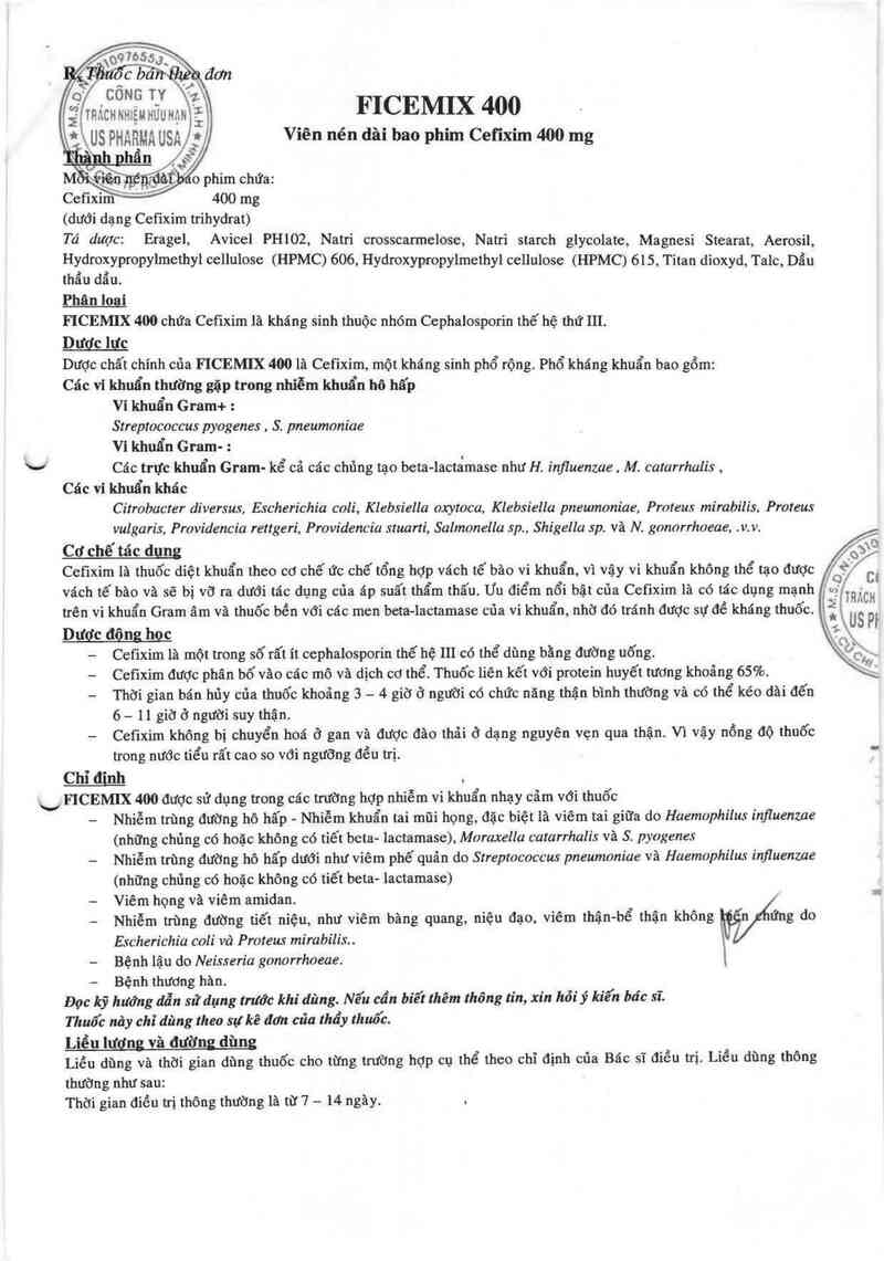 thông tin, cách dùng, giá thuốc Ficemix 400 - ảnh 3