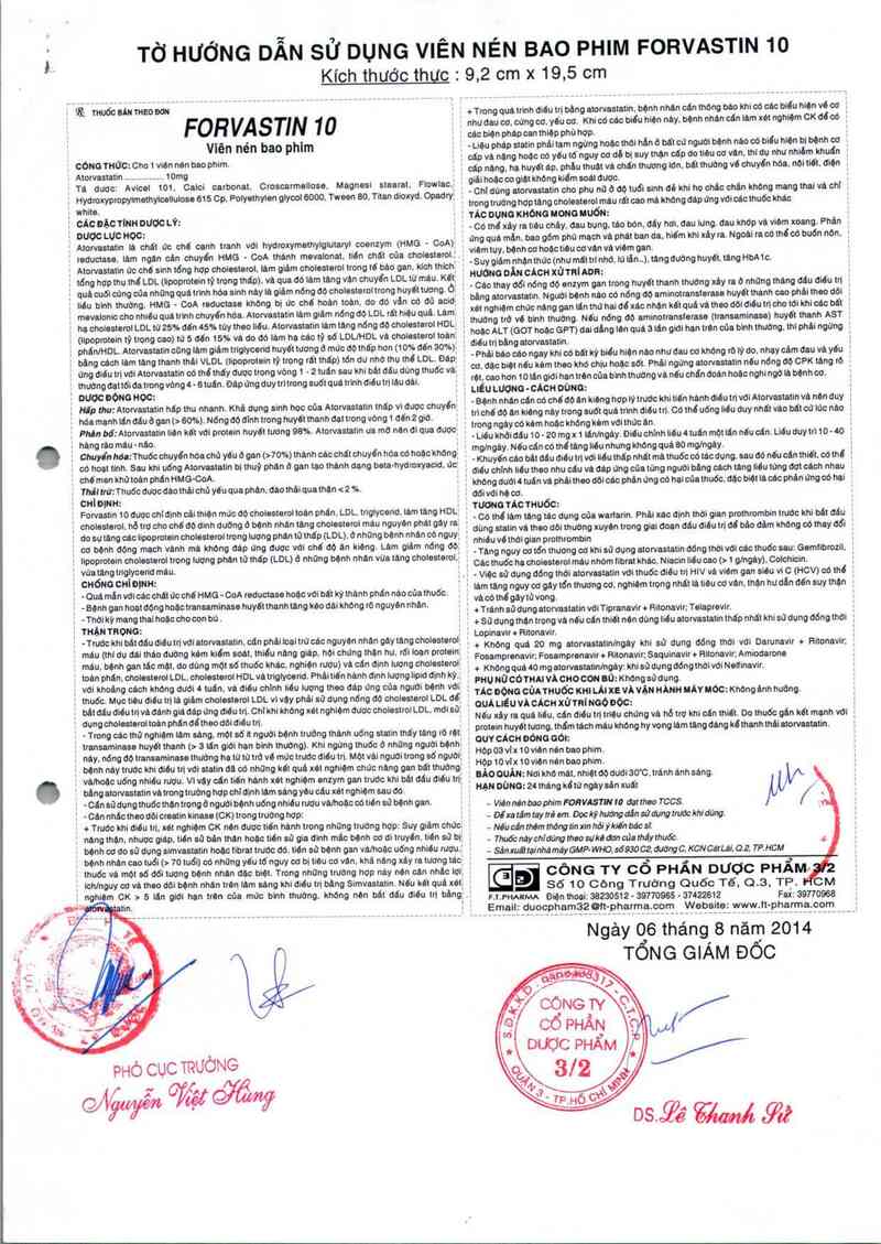 thông tin, cách dùng, giá thuốc Forvastin 10 - ảnh 3