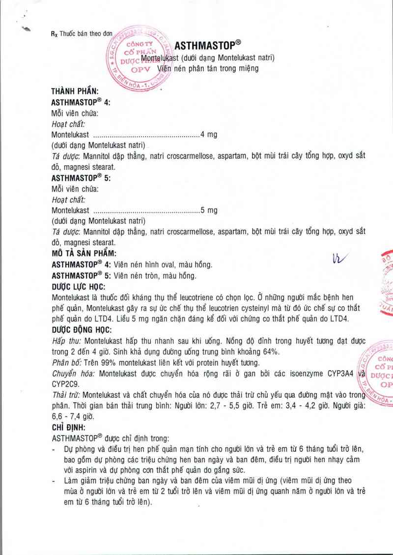 thông tin, cách dùng, giá thuốc Asthmastop 5 - ảnh 1