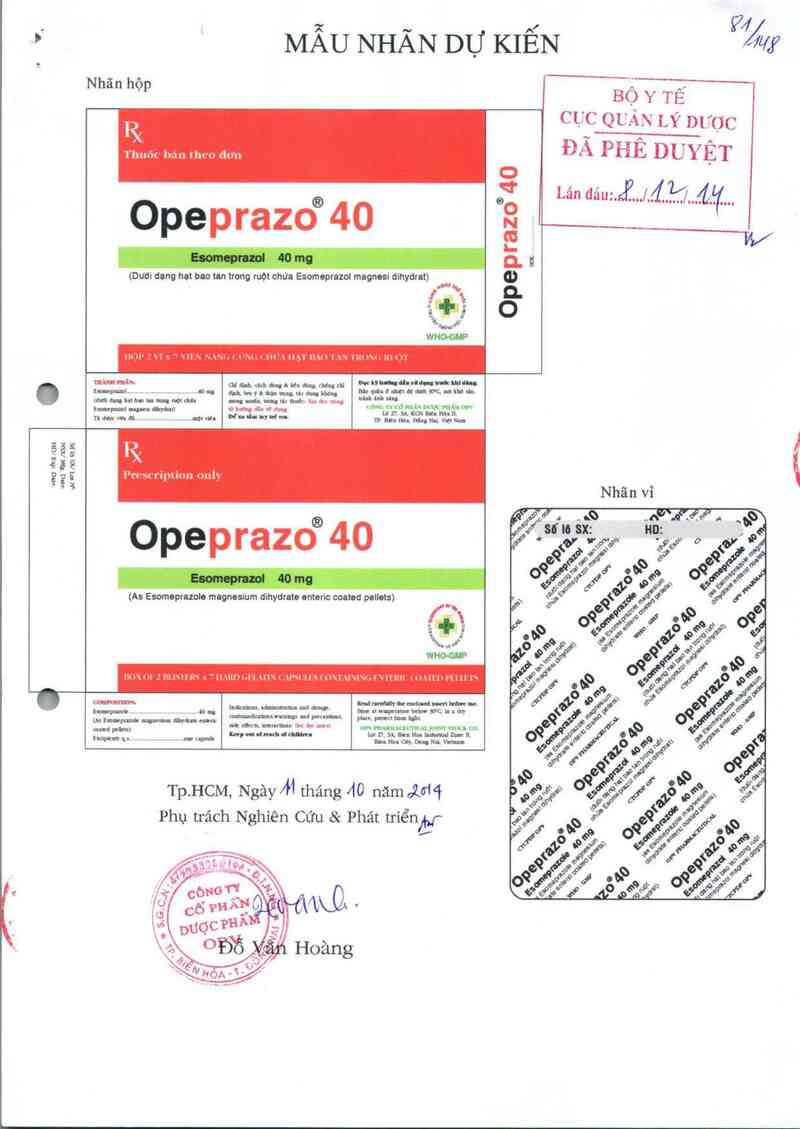 thông tin, cách dùng, giá thuốc Opeprazo 40 - ảnh 0