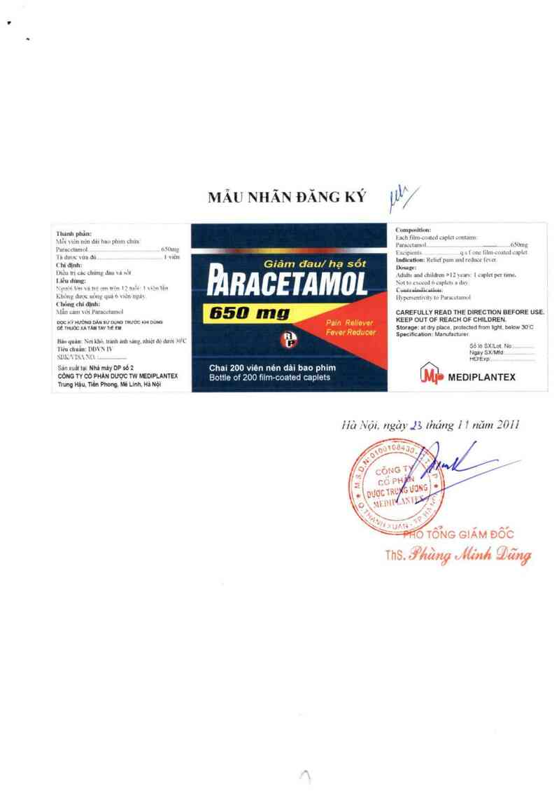 thông tin, cách dùng, giá thuốc Paracetamol 650mg - ảnh 1