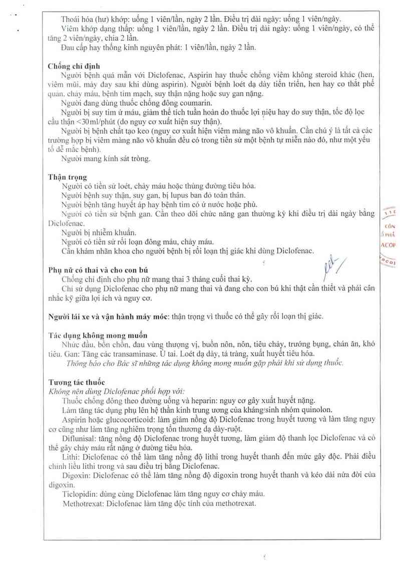 thông tin, cách dùng, giá thuốc Diclofenac 75 - ảnh 12