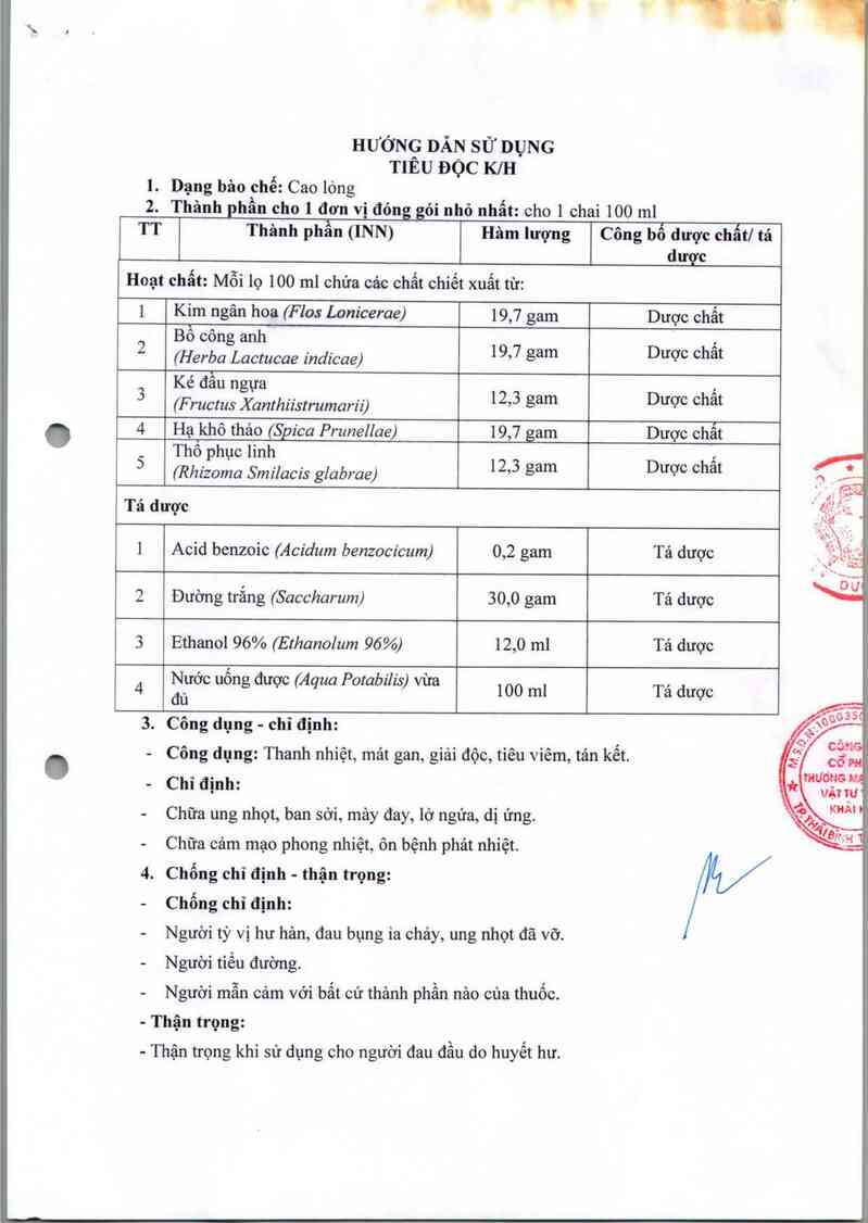 thông tin, cách dùng, giá thuốc Tiêu độc K/H - ảnh 1