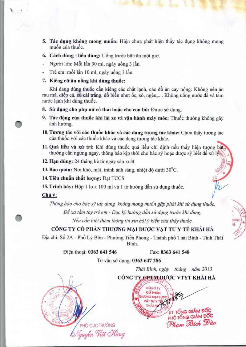 thông tin, cách dùng, giá thuốc Tiêu độc K/H - ảnh 2