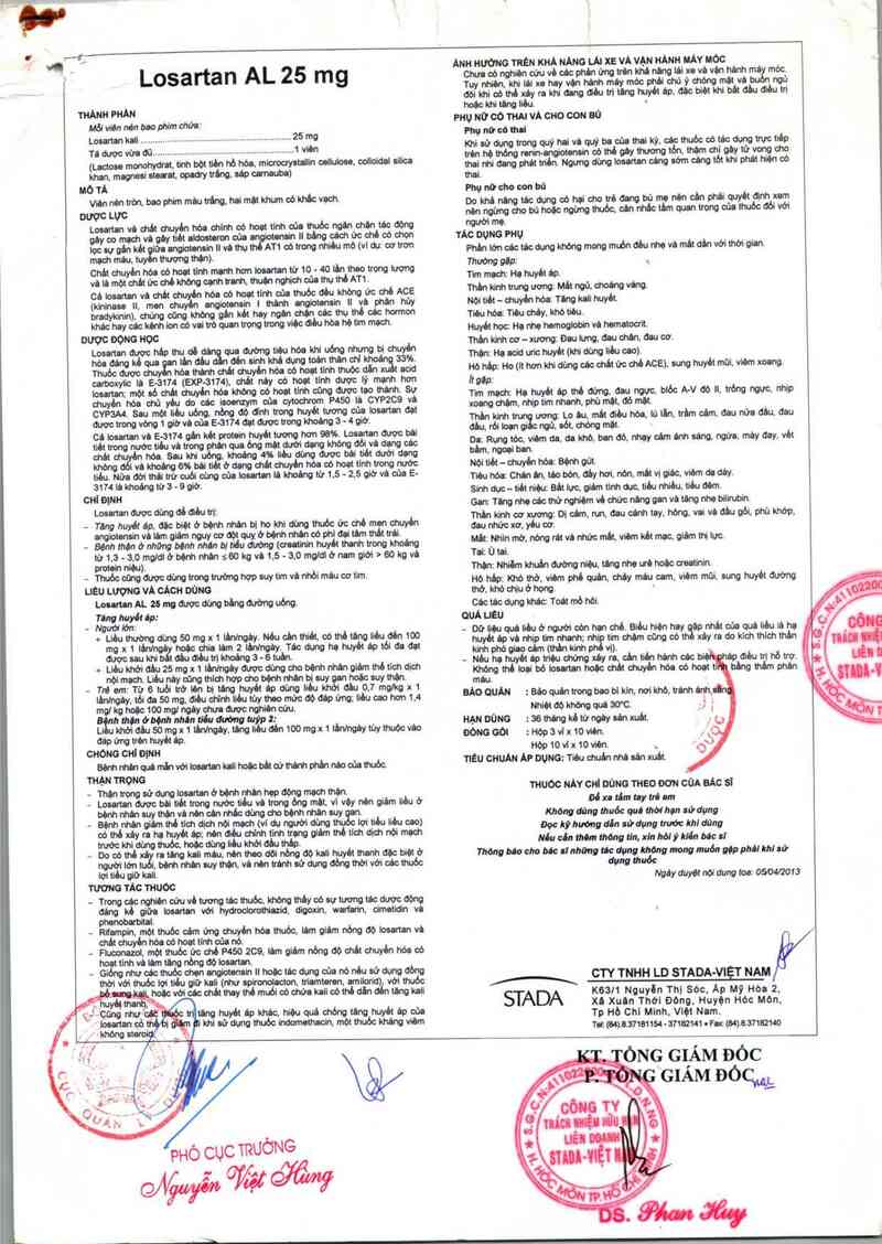 thông tin, cách dùng, giá thuốc Losartan AL 25 mg - ảnh 2