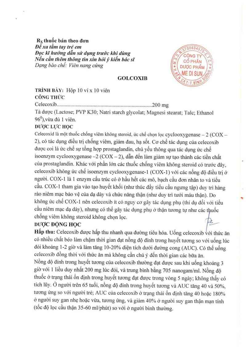 thông tin, cách dùng, giá thuốc Golcoxib - ảnh 1