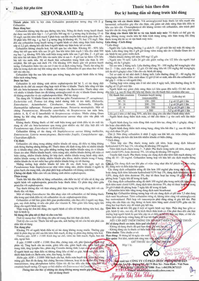 thông tin, cách dùng, giá thuốc Sefonramid 2g - ảnh 2