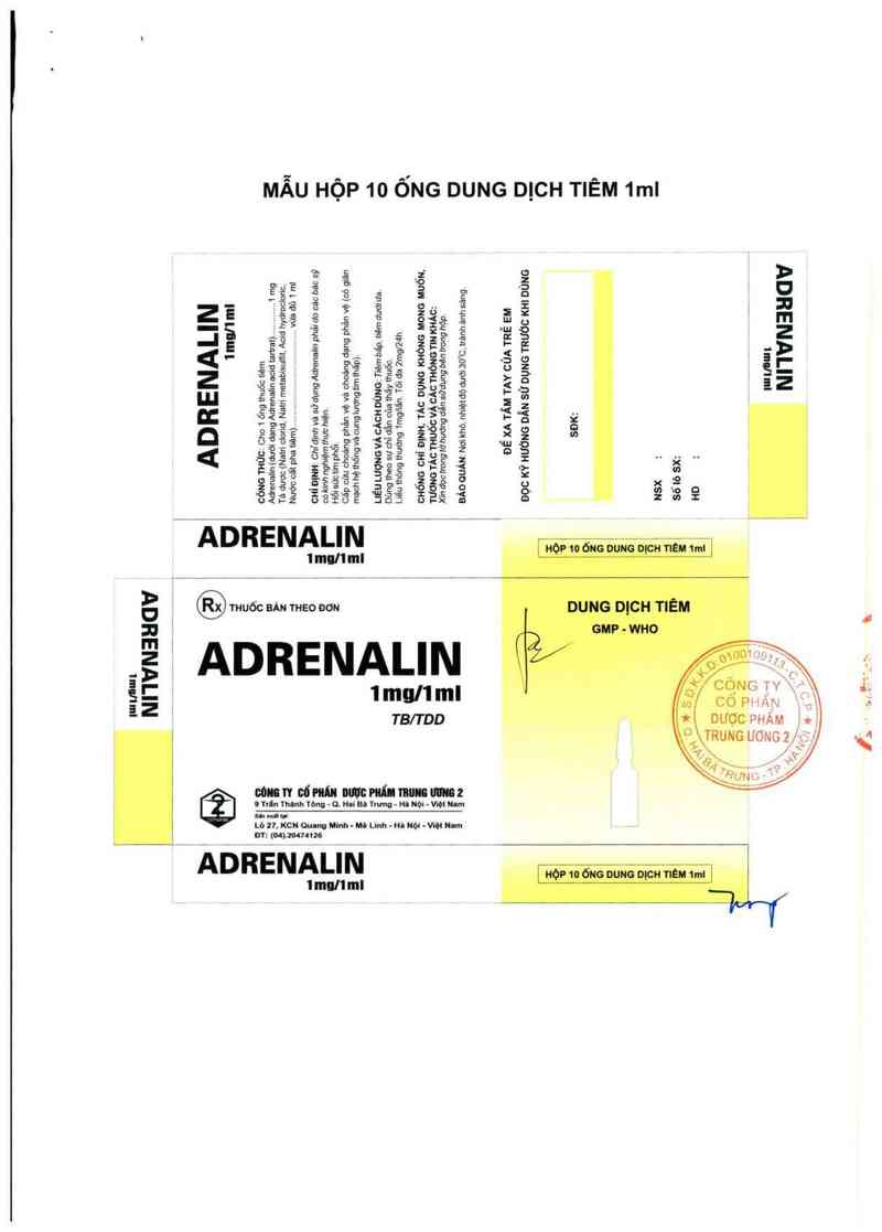 thông tin, cách dùng, giá thuốc Adrenalin 1mg/1ml - ảnh 1