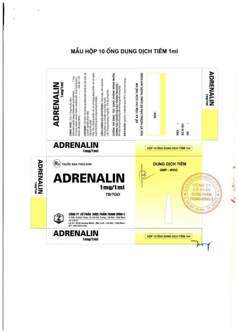 thông tin, cách dùng, giá thuốc Adrenalin 1mg/1ml - ảnh 1