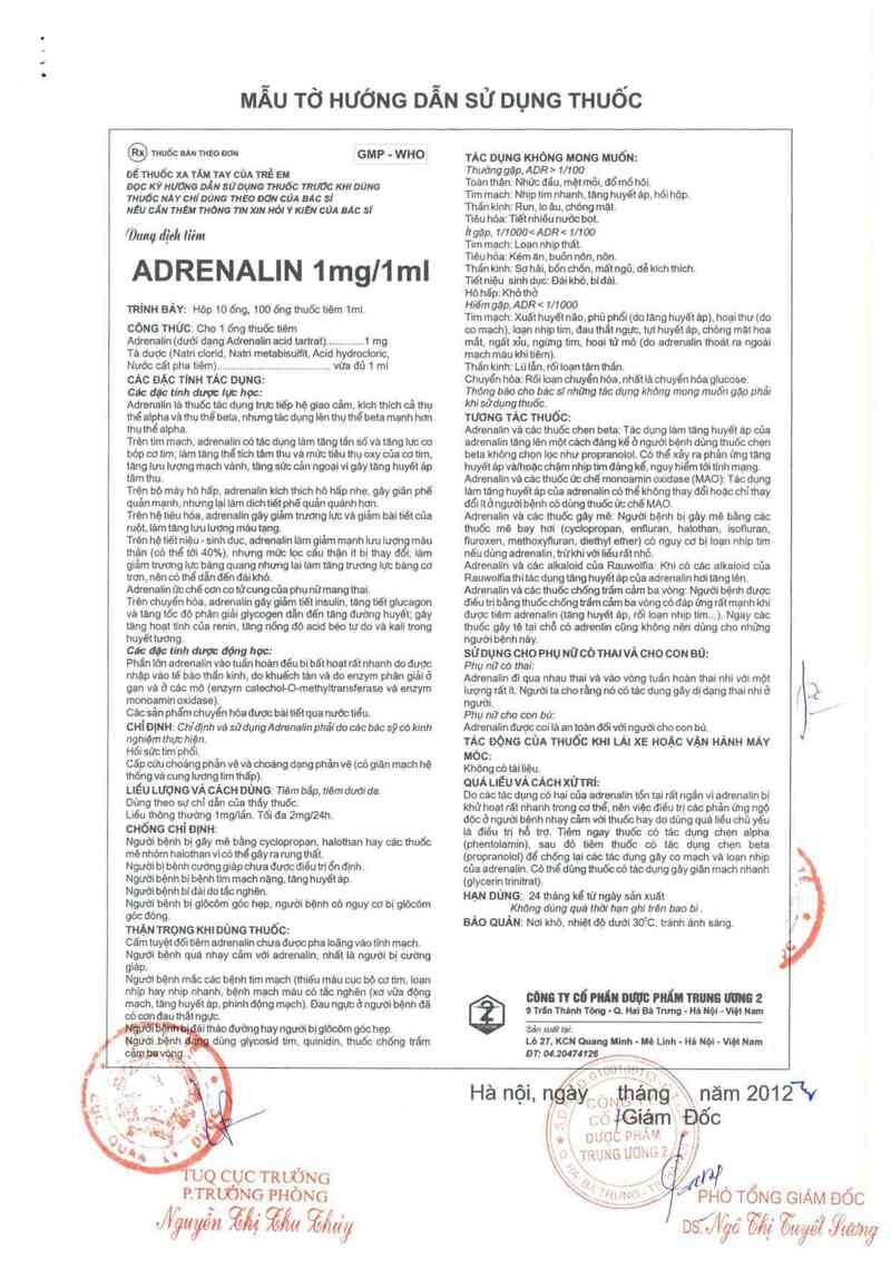 thông tin, cách dùng, giá thuốc Adrenalin 1mg/1ml - ảnh 4
