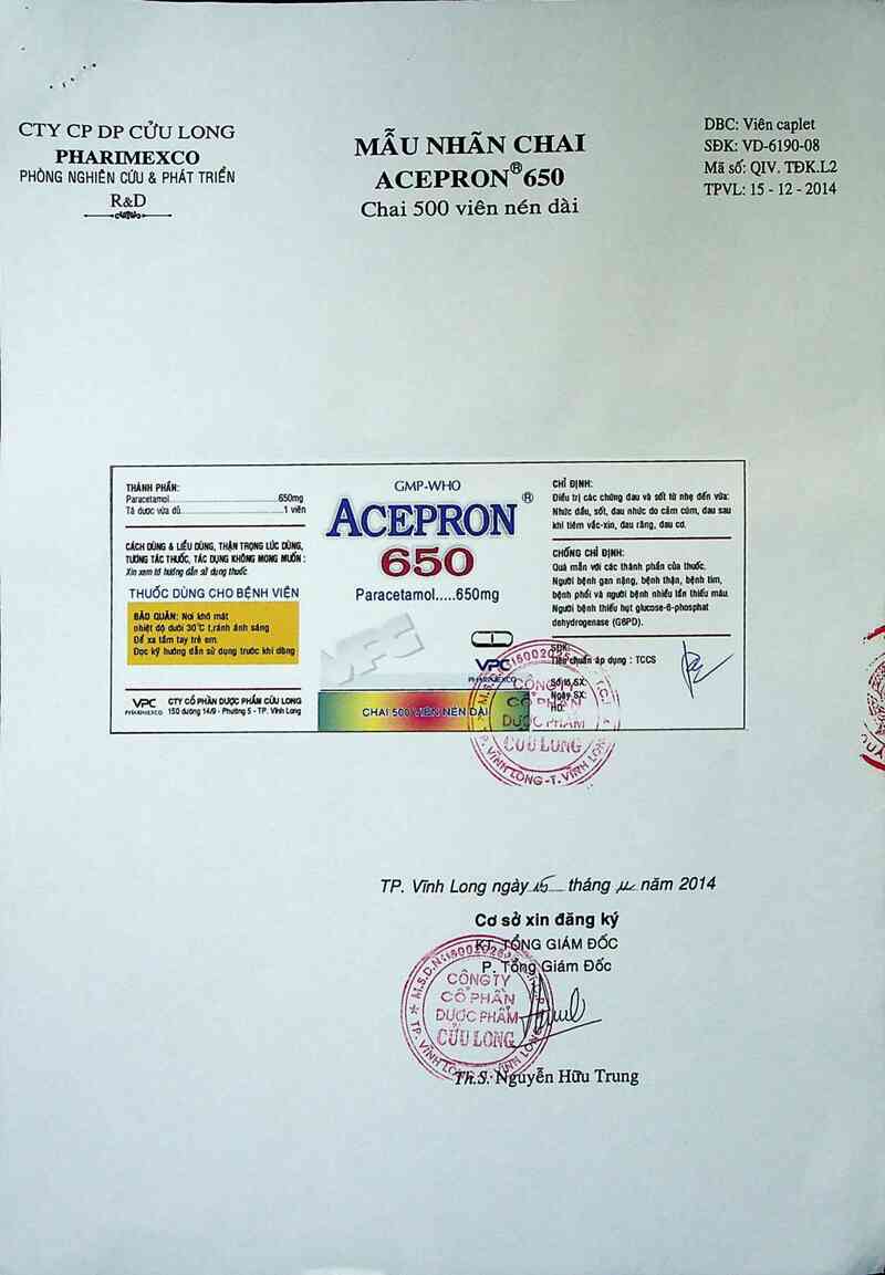 thông tin, cách dùng, giá thuốc Acepron 650 - ảnh 1